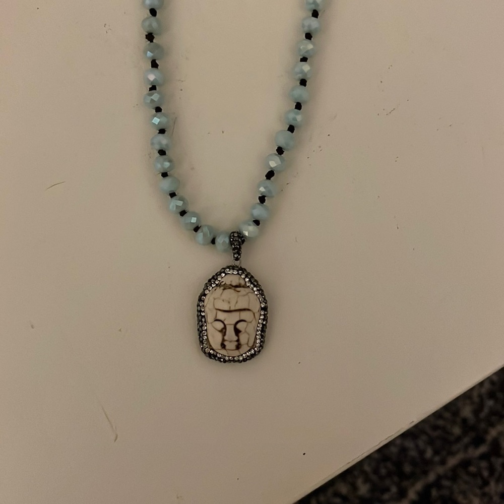 Long Gemstone Buddha necklace
